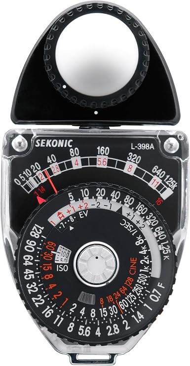 Sekonic L-398A Studio Deluxe III Analog Light Meter, Battery-Free Incident & Reflected Ambient Meter with Amorphous Photocell, Swivel Head, Full Dial Readout for Photography & Cinematography