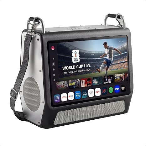 Portable TV 15.6 Inch 1080P Smart TV with 60W Speakers, Built-in 12+ Hrs Battery Outdoor TV, Rechargeable Camping TV with ATSC, HDMI, WiFi, Android Apps for Camping, RV, Patio (Inches, 15.6)