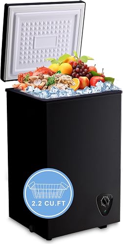 Chest Freezer Small Deep Freezer Black 2.2 Cu.Ft for Apartment Kitchen