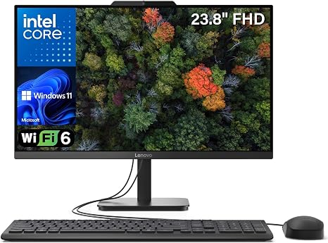 Lenovo IdeaCentre 24 AIO 23.8" FHD IPS Desktop Computer, Intel Processor, 16GB DDR4, 512GB PCIe SSD, WiFi 6, Bluetooth 5.2, Webcam, Office 365, Keyboard & Mouse, Windows 11 Home, Dark Gray | FHD IPS Display, WiFi 6, Bluetooth 5.2, Webcam, Keyboard, Mouse,