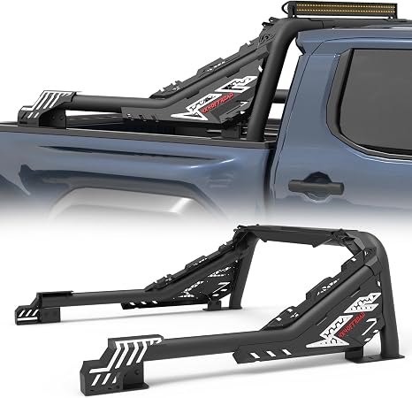 Heavy-Duty Roll Bar Compatible with Retractable Tonneau Covers with Rails | for Mid-Size Trucks Tacoma, Ranger, Colorado, Canyon, Frontier | Three Installation Methods No Drilling Installation