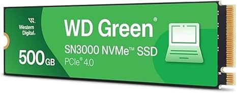Western Digital 500GB WD Green SN3000 NVMe Internal SSD - Solid State Drive - Gen4 PCIe, M.2 2280, Up to 5,000 MB/s - WDS500G4G0E