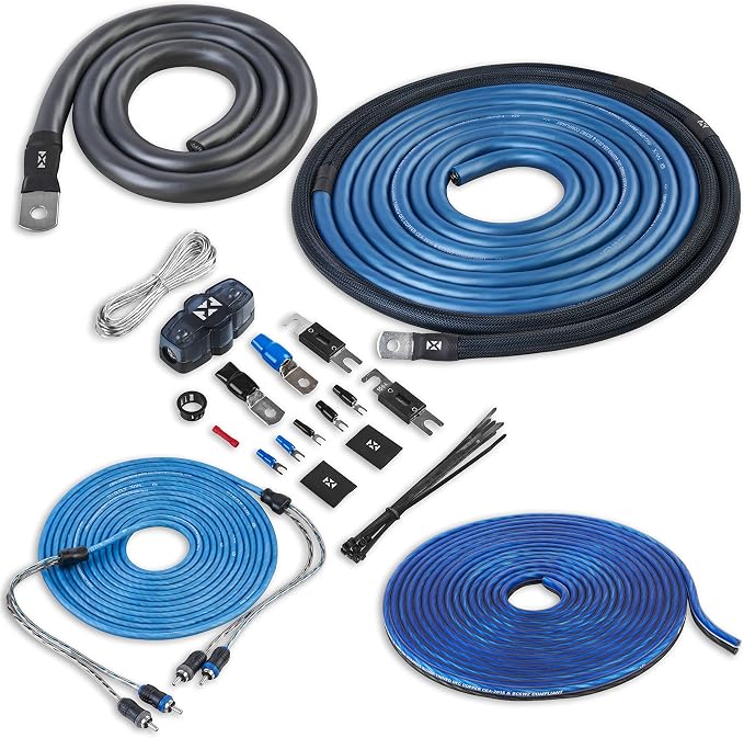 NVX True 1/0 Gauge AWG 100% OFC Complete Amplifier Wiring Kit with 2-Channel RCA Cable - XKIT02 | With 2-Channel RCA Cable - XKIT02