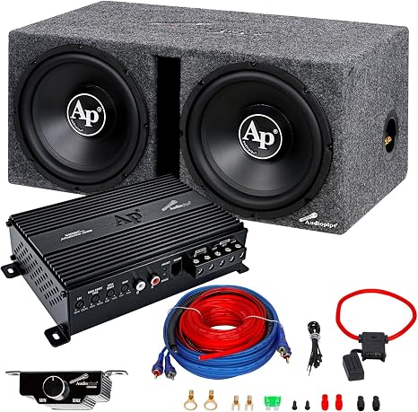 Audiopipe Super Bass Combo Package (APSB-1250CLV), 12" Subwoofer & Micro Class D Amplifier Combo with Complete Installation Kit, Powerful Car Bass Upgrade