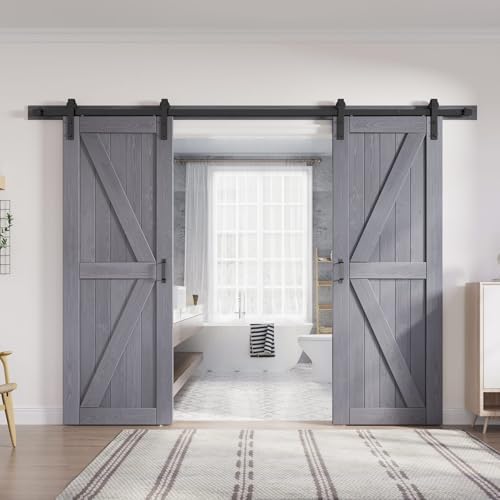 Double 32inch duoble with Hardware Gray Wood barn Door