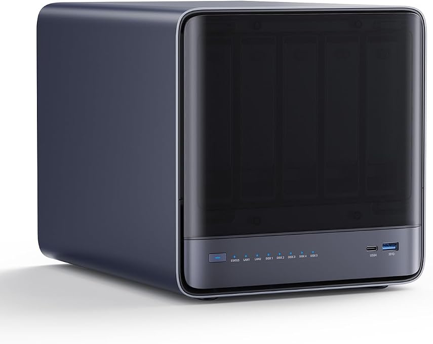 MINISFORUM N5 Air 5-Bay Desktop NAS, AMD Ryzen 7 255, 8C/16T CPU, Radeon 780M, No RAM,No HDD,64GB SSD(MinisCloud OS), 3×M.2 NVMe, 10GbE + 5GbE, OCuLink and USB4 Ports, PCIe x16 Expansion Slot
