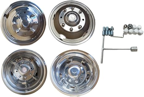 4PCS A Set 19.5 Inch 8 Lugnuts 5 handholes hubcap for 1999-2002 Ford F450 F550 Truck Stainless Steel Wheel Simulators