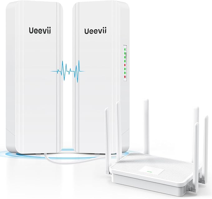 UeeVii Dual-Band Gigabit Wireless Bridge Router Kit CPE5824WR | 2.4G 5.8G WiFi Bridge, 5KM Point to Point Outdoor, Extend Network for Starlink/Barn/Shop, IP65 Weatherproof, Plug & Play