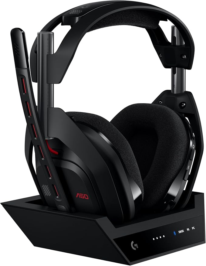 Logitech G Astro A50 Multi-Platform Wireless Gaming Headset - Black | For PS5, Xbox, PC, Switch - PLAYSYNC Audio Switcher, <16 bit/48kHz (Console), <24 bit/48 kHz (PC), <24hr Battery, 2.4GHz & BT