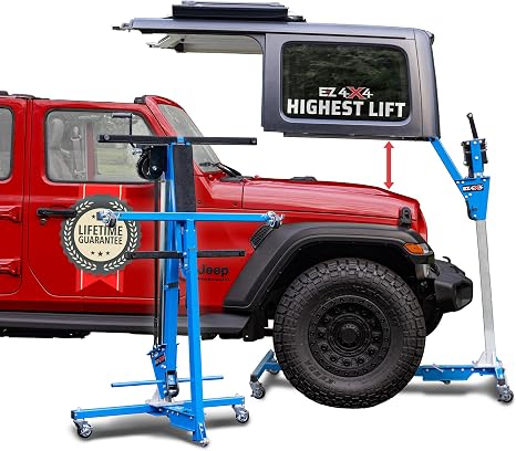 EZLIFT Hard Top Remover Lift for Jeep Wrangler TJ JK JKU JL JLU LJ & Ford Bronco 4-Door Only, One-Person Removal System, Remove Hardtop in Minutes, Secure Patented Design