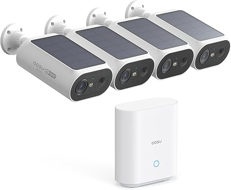 aosu 2K QHD Solar Security Cameras Wireless Outdoor System, 4-Cam-Kit | 2K Color Night Vision, Solar Powered, Stren&Light Alarms, 2Mins DIY Installation, No Subscription Required