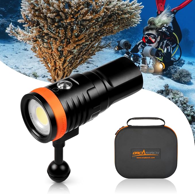 ORCATORCH D910V 5000 Lumens Underwater Video Light, 120° Wide Beam | 5700K Neutral White, CRI 92 High Color Rendering, Magnetic Fast Charging, 3 Modes, M03 Ball Joint Mount Included