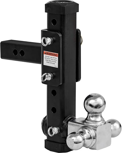 Buyers Products 1802000 Adjustable Tri-Ball Hitch – Rotating Chrome Towing Balls, 2 Inch Receiver, 9.83" Rise, 9.32" Drop, Under Bumper Storage, Heavy Duty Trailer Hitch for Truck, 15,000 lb Capacity