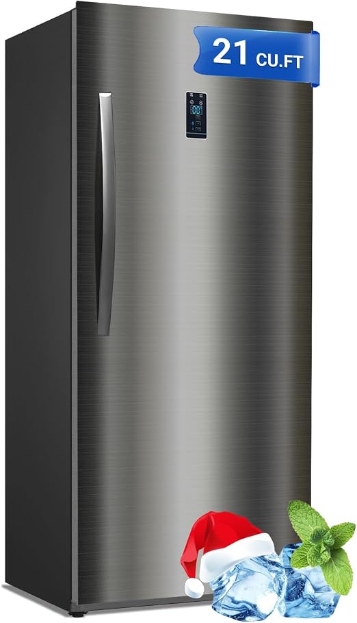 21 cu.ft Upright Freezer, Freezer Upright Frost Free Upright Freezers with LED Display,Stainless Steel Convertible Refrigerator Freezer for Garage,Kitchen Use