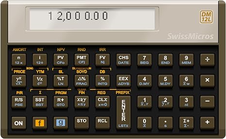 SwissMicros DM12L RPN Financial Calculator – HP 12C Software, Grade 1 Titanium Casing, Voyager Layout, & TVM Financial Solver