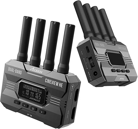 ACCSOON CineView HE Wireless Video Transmission System Transmitter&Receiver 2.4+5Ghz HDMI in&Loop-Out, UVC Out for Live Streaming 1080p 60fps 0.06s Latency 1200ft Range up to 4 Devices Monitoring