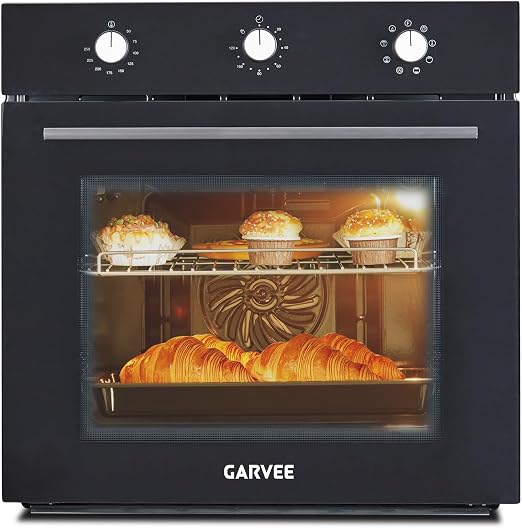 Garvee 24 Inch Built-in Electric Wall Oven, Single Convection Oven 2.5 Cu.Ft with 8 Cooking Functions, 3000W Power, Mechanical Knob Control, Black