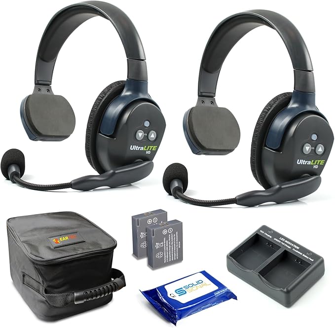 Eartec UL2S Ultralite HD Wireless Intercom Headset System, 2-Person Full Duplex, Single Ear, DECT Interference-Free, Up to 1000ft Range, Team Communication for Crews