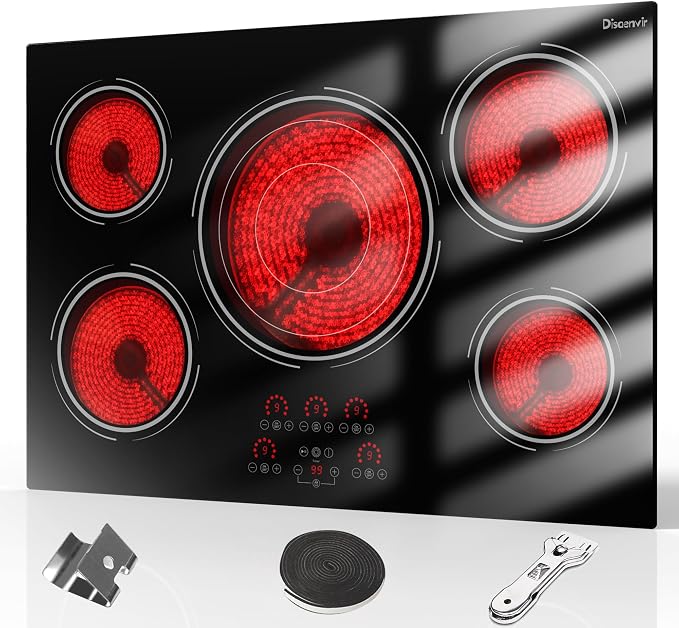 30 Inch Electric Cooktop 9000W Built-in 5 Burner 240V Hard Wired