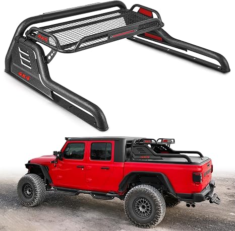 MONOKING DIY Color Roll Bar with Detachable Cargo Basket 3rd Brake Light, MidSize Truck Sport Chase Rack Bar Tonneau Cover for 2007-2026 Gladiator JT Tacoma Frontier Canyon Colorado Ranger