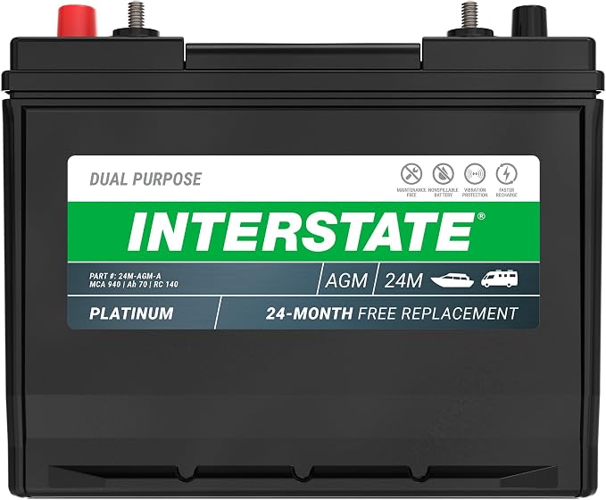 Interstate Batteries Marine/RV Battery 12V 70Ah 750CCA Group 24 AGM