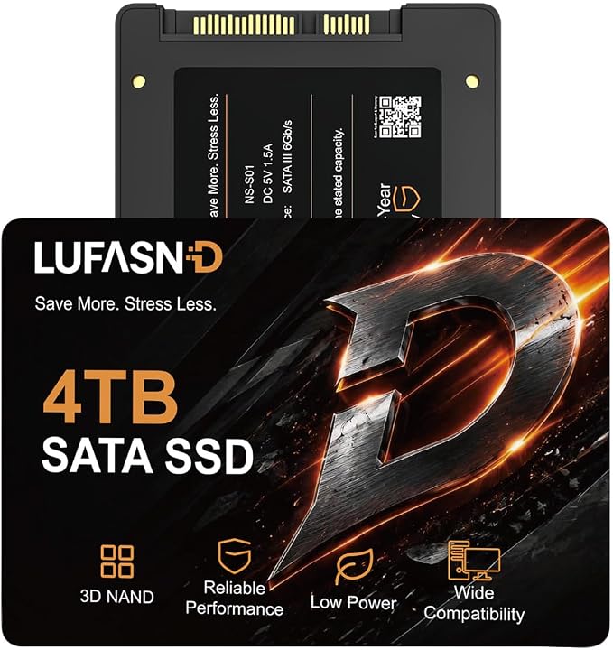 Internal 4TB SATA SSD, 2.5 Inch SSD SATA III 6Gb/s, Solid State Drive, Up to 520MB/s Read Speed, 3D NAND Flash, Compatible with Laptop & Desktop PC
