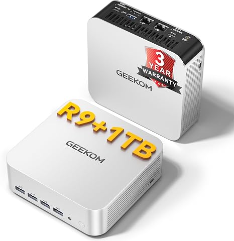 GEEKOM [2026 Edition Multitasking Mini PC A7 MAX with AMD Ryzen 9 7940HS | (Beats 8745HS) 16GB DDR5 &1TB SSD(Expandable) Radeon 780M Gaming Mini AI Desktop Computers for Creator&Office|3-Year Coverage