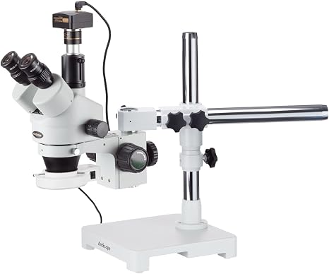 AmScope SM-3T-54S-5M Digital Professional Trinocular Stereo Zoom | 7X-45X Magnification Range 5MP CMOS Sensor USB 2.0 Connectivity 0.5X Reduction Lens Included 76mm Stereo Microscope