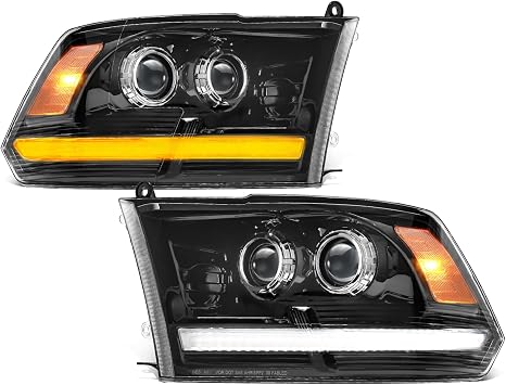 Partsam Full LED Headlights Assembly Compatible with 2009-2018 Ram 1500 2500 3500, DOT Approved Dual Projector Lens Headlamp Pair with Start Animation DRL Sequential Turn Signal Hi/Low Beam 6500K IP67