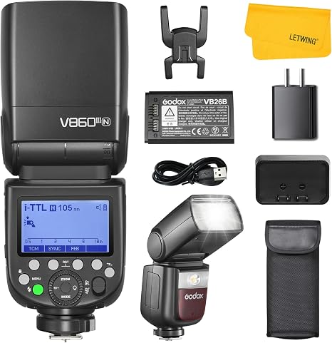 Godox V860III V860III-N Flash for Nikon, 2.4G TTL External Flash Speedlite HSS 1/8000s, 7.2V/2980mAh Li-ion Battery, 480 Full-Power Flashes, 10 Levels LED Modeling Lamp, Compatible for Nikon Camera