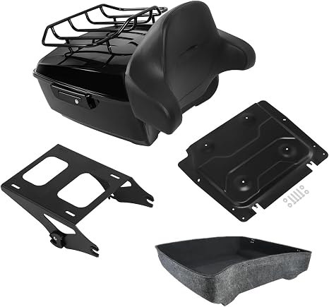 Vivid Black King Tour Trunk Pack Backrest Fit for 2014-2025 Harley Touring
