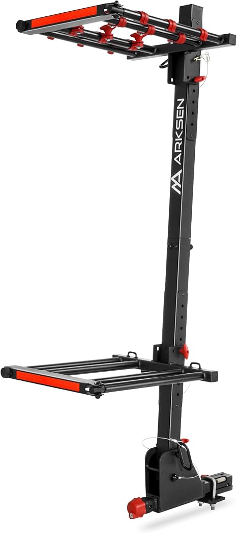 Folding Hitch-Mounted Ski/Snowboard Rack, Snowboard Mount Carries 6 Pair Skis or 4 Snowboards Fits 2" or 1.25" Receivers, Trailer Hitch Ski Rack with Key Lock, Security Strap, Tilt Access