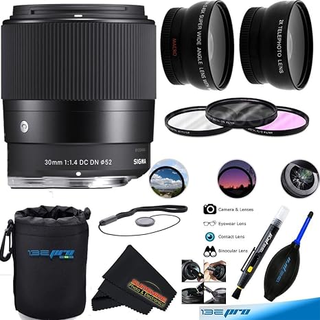 Sigma 30mm f1.4 Contemporary DC DN Lens for Sony E with Sunshine Photo Basic Bundle - 4 Years USA Manufacturer Warranty