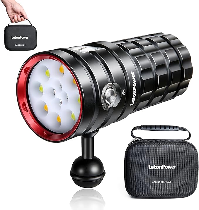 Diving Flashlight,LetonPower TS Pro 25000Lumens Underwater 100m Video Light, Scuba Dive Light, with Type-C Charging for Professional Outdoor Under Water Sports