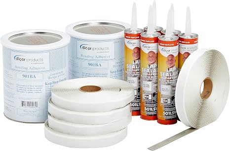Dicor 401-CK Rubber Roof Kit - Includes Bonding Adhesive, RV, Trailer, Motorhome Repair Tape Butyl Tape, and Lap Sealant, White