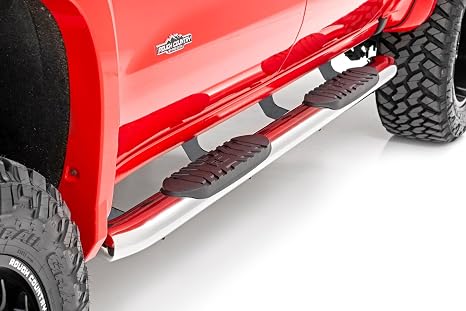 Rough Country Stainless Steel Oval Nerf Steps for Chevy Silverado & GMC Sierra 1500/2500HD/3500HD (2019-2026) Crew Cab - OEM Style Rails with Built-in Side Steps