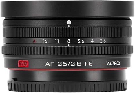 VILTROX 26mm F2.8 EVO Pancake Lens for Sony E | AF 26mm f/2.8 FE, Full Frame Pancake Lens for Sony E Mount A7IV ZV-E10 II A7C II A7RV A7III A93 ZVE1 A9 II