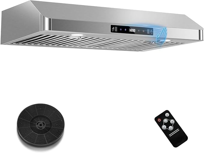 SNDOAS Under Cabinet Range Hood 30 inch,Stainless Steel Ducted/Ductless Range Hood with Touch/Gesture/Remote Control,700CFM & 3-Speed Kitchen Stove Vent Hood,Baffle Filters,3 Air Vents