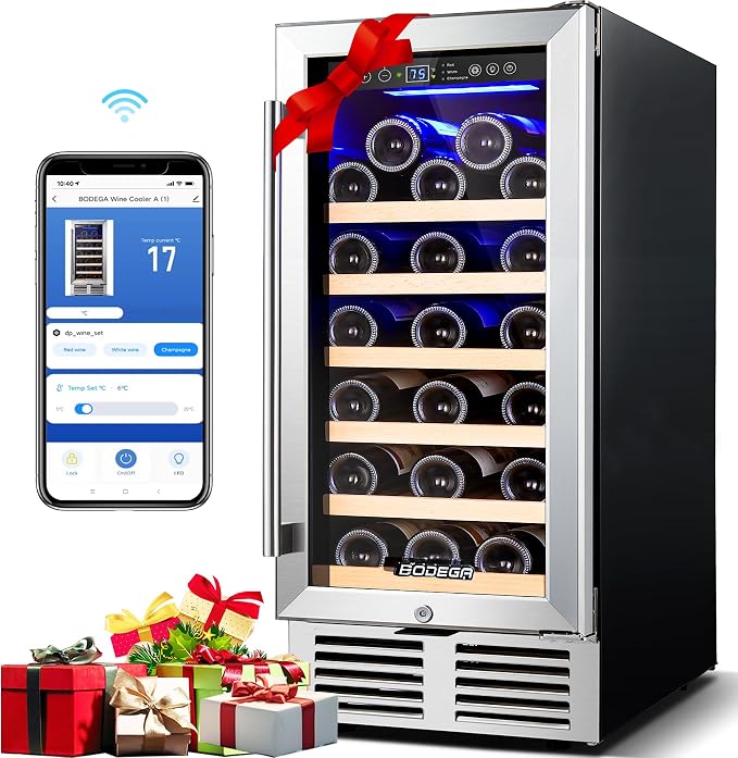 BODEGA 15 Inch Single Zone Wine Fridge with App Control, Holds 31 Bottles