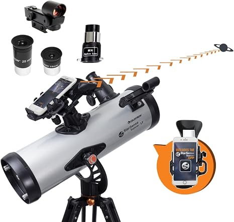 Celestron StarSense Explorer LT 114AZ Newtonian Smartphone Guided Telescope | Smartphone App Sky Navigation, Manual Reflector Telescope, Beginner Deep-Sky Telescope, Bright Celestial Views, Portable