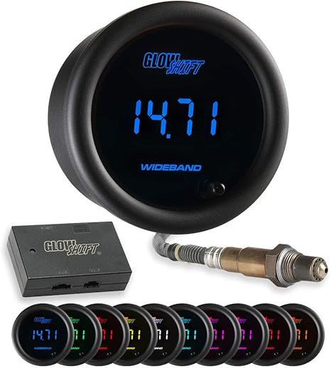 GlowShift 10 Color Digital Wideband Air Fuel Ratio Gauge Kit, 2-1/16" 52mm