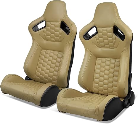 Universal Racing Seats with Dual Sliders Reclinable Beige PU