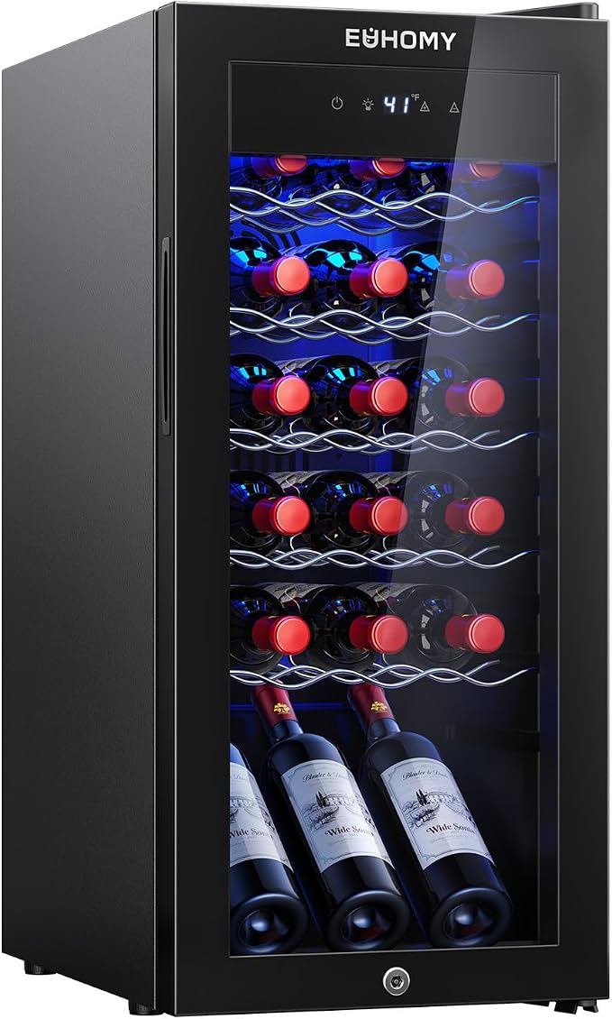 EUHOMY 18 bottle Wine Cooler Refrigerator, Wine Fridge with Lock, Black