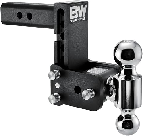B&W Trailer Hitches Tow & Stow Adjustable Trailer Hitch Ball Mount - Fits 2" Receiver, Dual Ball (2" x 2-5/16"), 5" Drop, 10,000 GTW - TS10037B