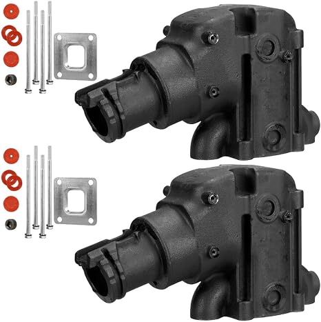 Mercruiser Set of 2 Tall Exhaust Riser Elbows with Gaskets & Bolts - Replaces 864591T02, 2002 and newer 4.3 L, 5.0L, 5.7L, 6.2L V6, V8 Engines. 14-degree, 4” outlet, Dry Joint Elbow by FASWORX