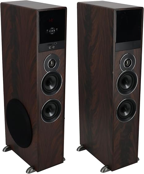 Rockville TM80D Powered Home Theater Tower Speaker System, Dark Wood, 800W, 8" Subwoofers, Bluetooth, USB/SD Playback, FM Radio, Remote Control, Karaoke Ready, Perfect for Home Entertainment | 800W Peak/200W RMS, Bluetooth, Optical/RCA/Aux Inputs, USB/SD,