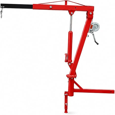XtremepowerUS 500Lb Pickup Truck Hydraulic Pwc Dock Jib Engine Hoist Crane Hitch Mount Lift 2" Hitch Mount Portable Swivel Pickup Truck Hoist with 360° Rotation, Red