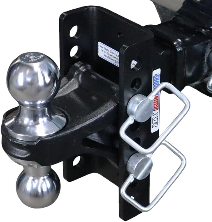 Shocker XR Adjustable Channel Combo Ball Drop Hitch - Fits 2" Hitch 8 Hole, has Chrome 2 & 2-5/16" Balls