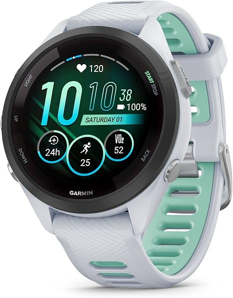 Garmin Forerunner 265S Running Smartwatch, Colorful AMOLED Display, Training Metrics and Recovery Insights, Whitestone and Neo Tropic 42 mm (Renewed)