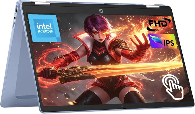 HP Chromebook x360 14" 2-in-1 Touch Laptop, Intel N100 (Up to 3.4GHz), 4GB RAM 64GB eMMC FHD IPS Fast & Responsive for Students, Home, Streaming, Online Classes & Daily Tasks, Chrome OS USB-C HDMI